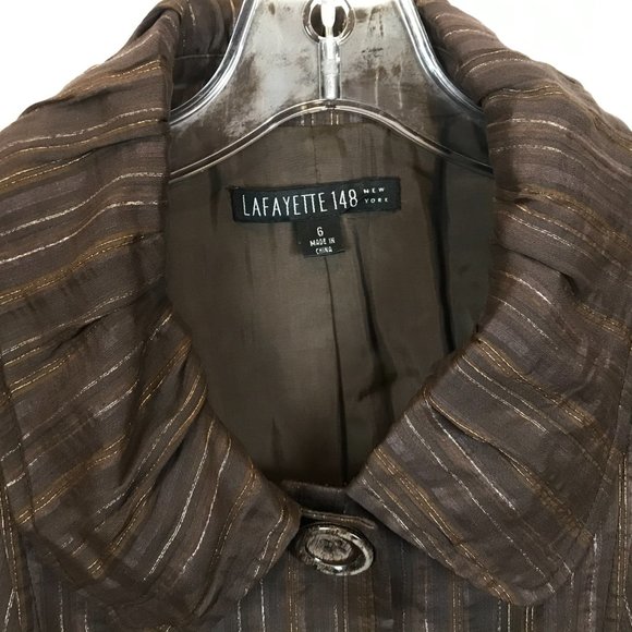 Womens Size 6 Lafayette 148 New York Linen Silk Blend Striped Blazer Jacket - Picture 5 of 6